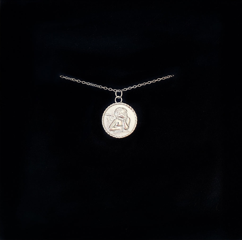 Trendy Silver Chain Necklace with Cherub Pendant