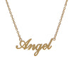 Stylish 18K gold-plated stainless steel necklace with angel nameplate pendant - script