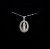 Elegant necklace with oval crystal studded classic jesus piece pendant - silver